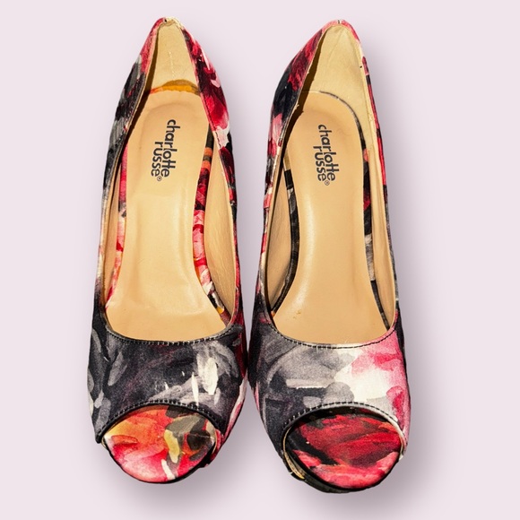 Charlotte Russe Floral Platform Heels with Peep Toe - Picture 2 of 7